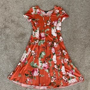 Floral Short-Sleeved Dress, Women’s Small